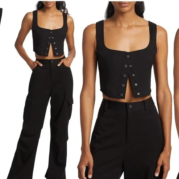 WAYF crop top navy blue Cora Snap front button top corset Dollskill free people - Picture 3 of 15